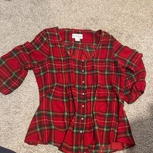 NorthStyle Red and Green Plaid Top